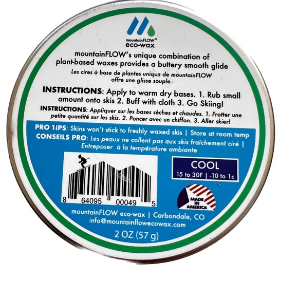 MountainFLOW Eco-wax Cool 15 to 30f Plant Based Biodegradable 2 0z tin New Open - Picture 2 of 3